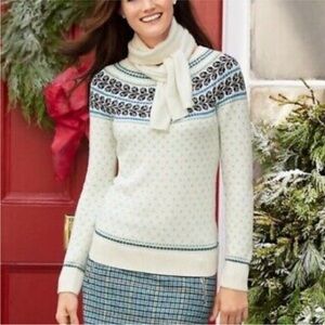 Talbots Aqua and Cream Knit Top